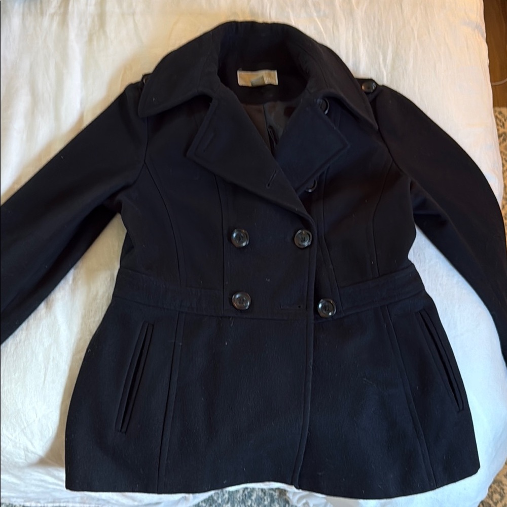 Michael Kors Black Peacoat Wool Blend Double-Breasted